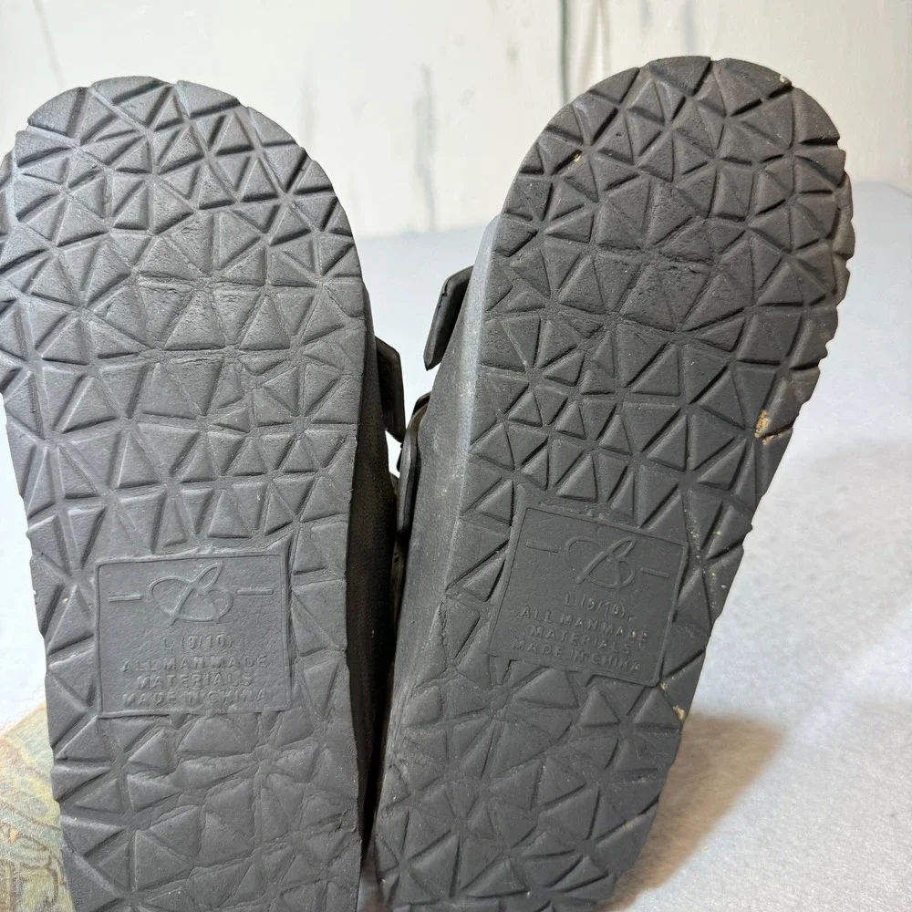 Black EVA Slip On Sandals Size L 9 10 Adjustable‎ Buckle Comfort Beach Pool cas